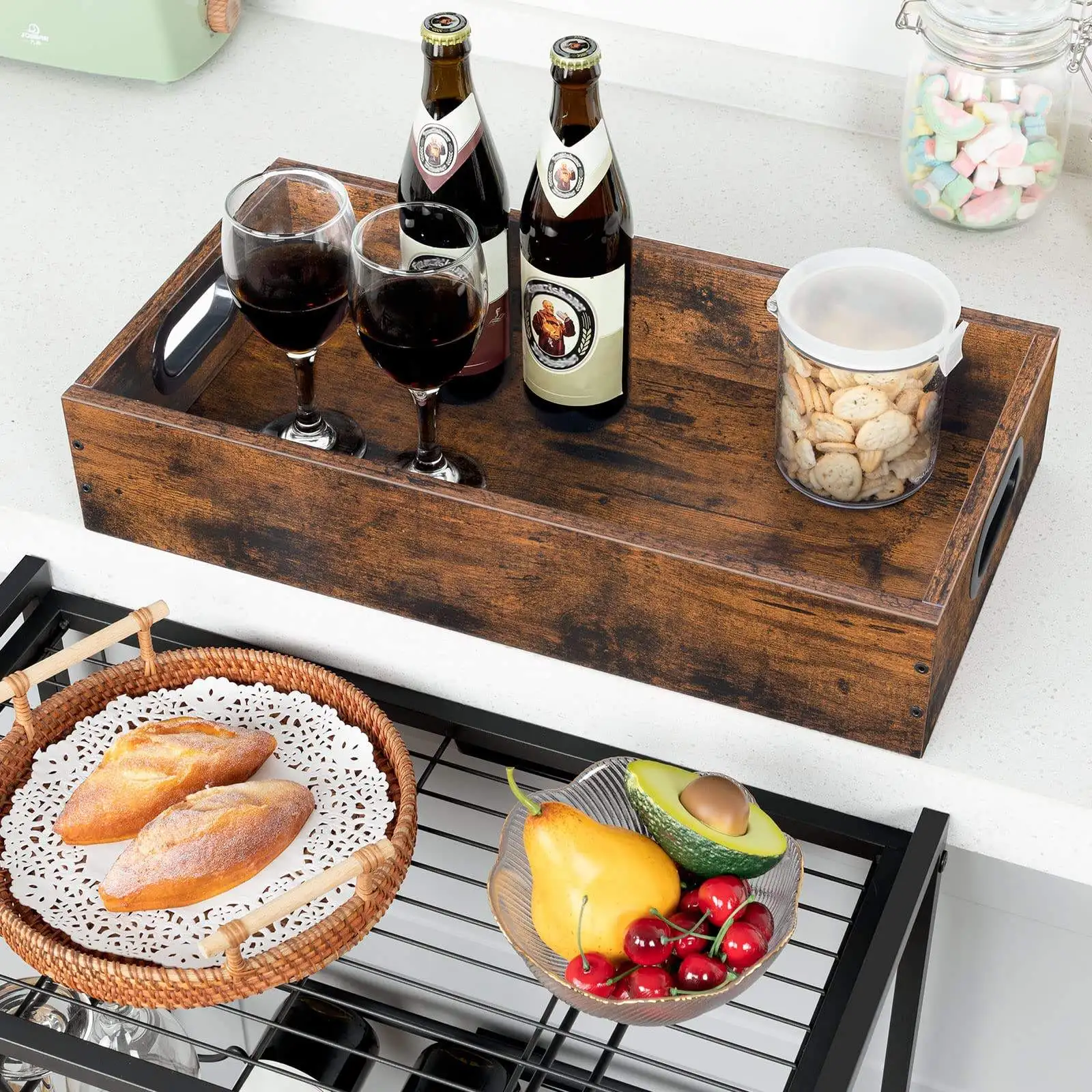 Modern China Kitchen Furniture Cabinets Manufacturer Portable Utility Bar Food Cart Island Wooden Trolley For Home