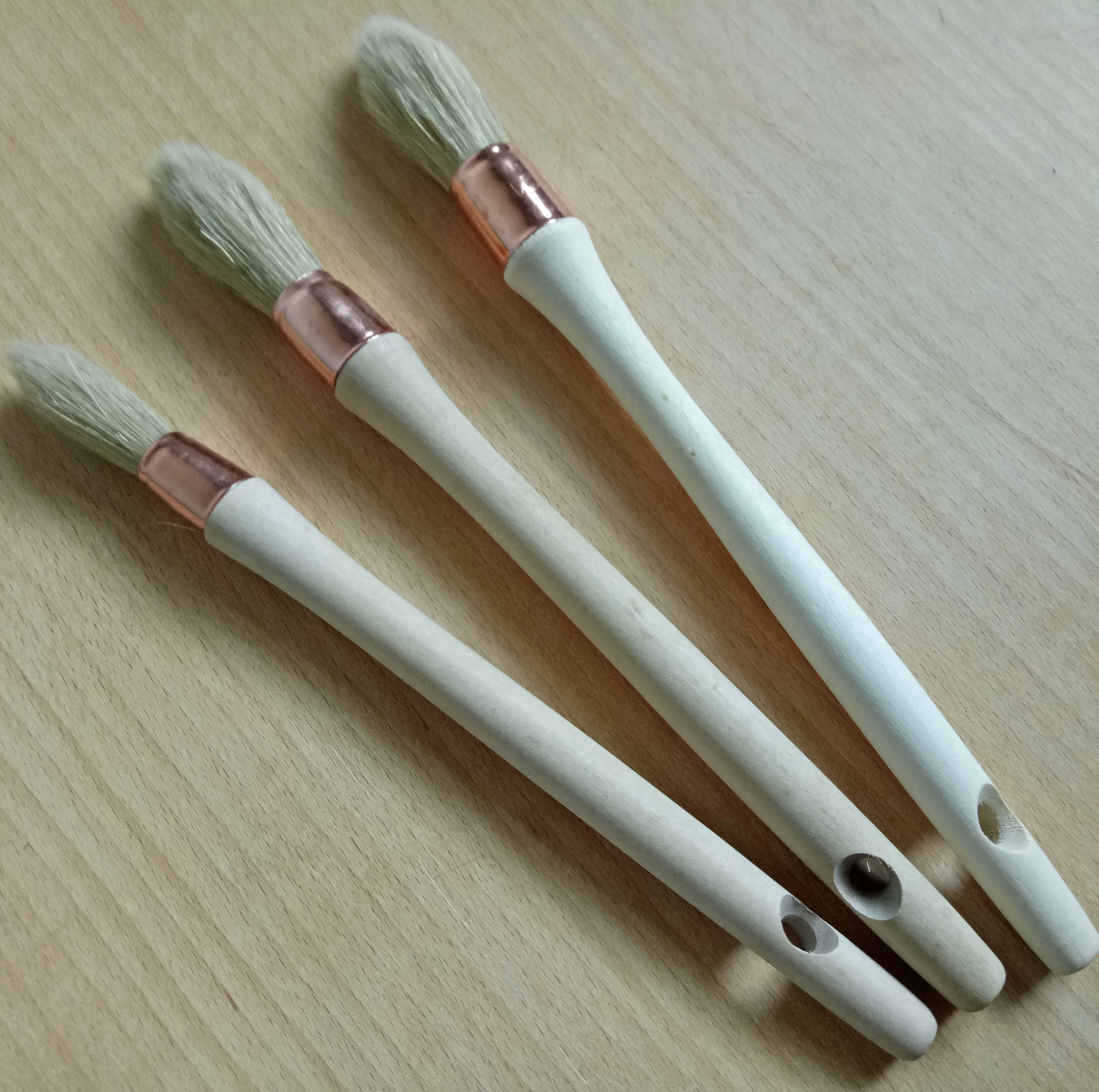 K04 European Germany French Type TOP SHARP Head White Pig Bristles Plastic Handle Copper Plated Ferrule Round Brush