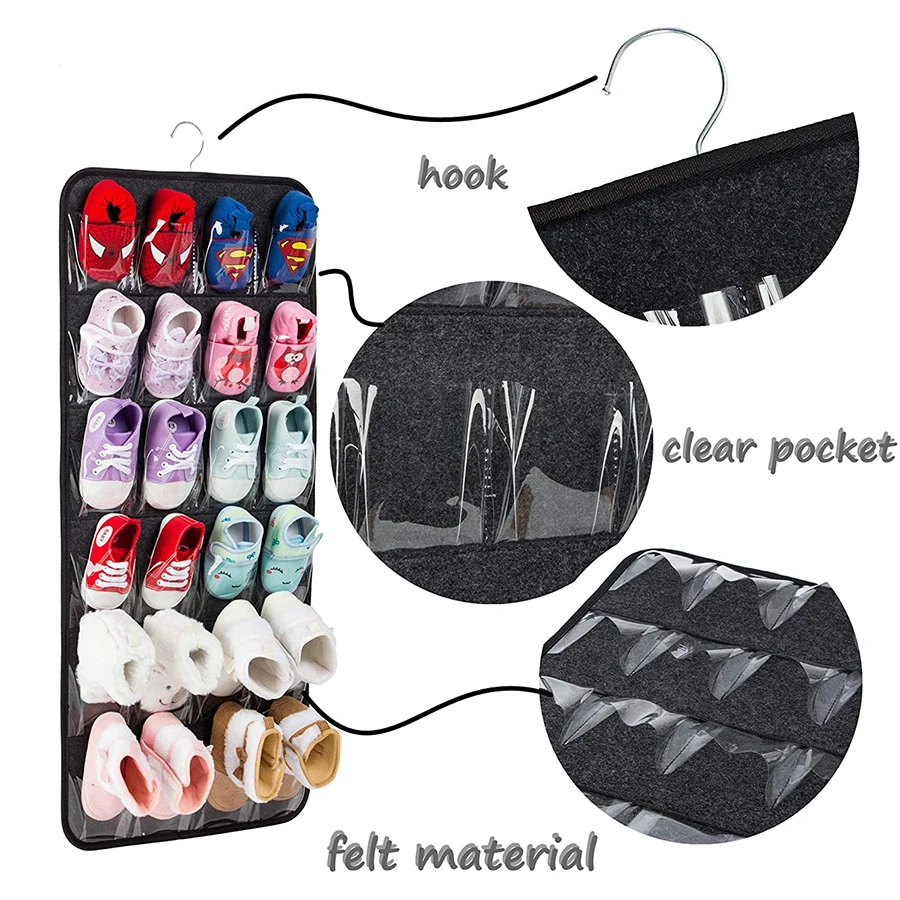 large capacity closet hanging storage pockets door and wall Hanging Baby Shoes Organizer for 12 Pairs of Baby Shoes