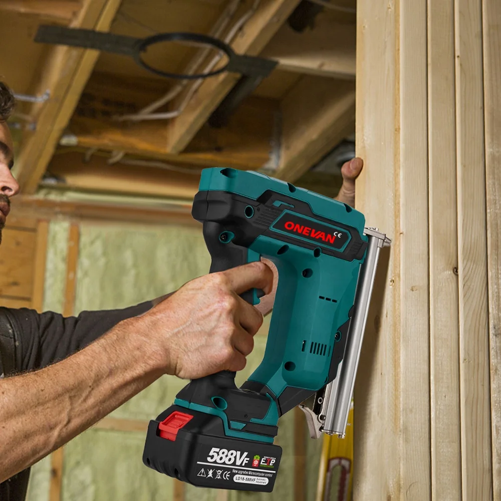 ONEVAN 422J Brushless Electric Nail Gun U Nailer 2 Gear Cordless Stapler Nailer Woodworking Power Tool