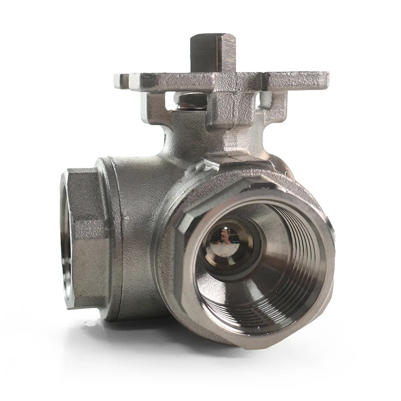 CF8 1000WOG 3 Way T Type Internal Thread Water Flow Control  Stainless Steal Ball Valve Pneumatic Solenoid Valve