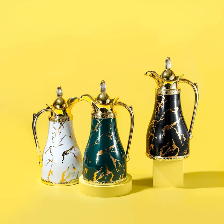 1 L Arabic Gold Color Plastic Shell Glass Liner Coffee Flask Pot for Home Cafe Hotel Restaurant