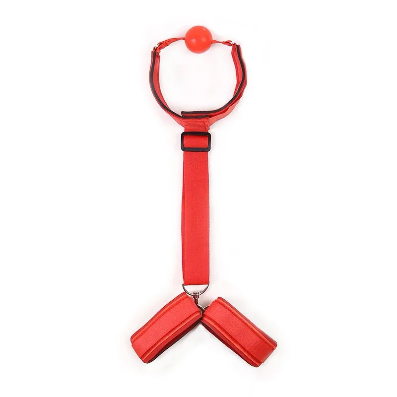 SM Fetish Slave bondage Back Cross Collar Strap Handcuffs Mouth Ball Gag Handcuffs For Couples Sexy Toys