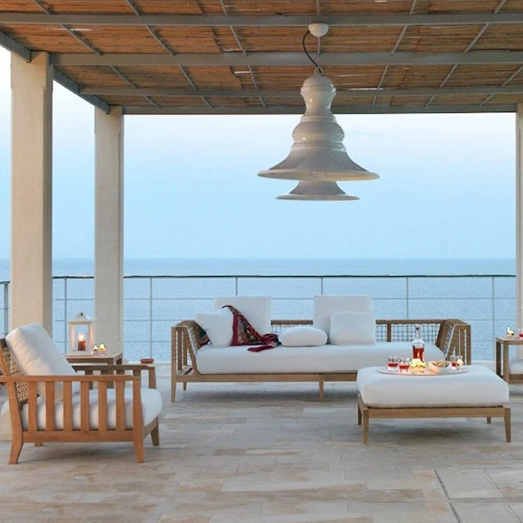 Advanced outdoor rattan sofa teak combination open-air villa Homestay Hotel garden sunscreen waterproof outdoor furniture