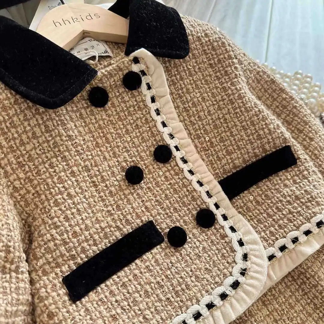 2023 New Winter Warm Coat Skirt Princess Clothing Sets Children Long Sleeve Skirts Formal Suit