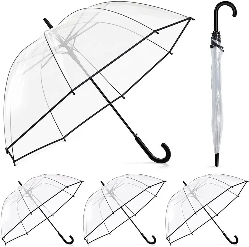 Clear Bubble Umbrella Rain Windproof Automatic Open Crook Handle Umbrella for Weddings Prom Graduation Outdoor Events