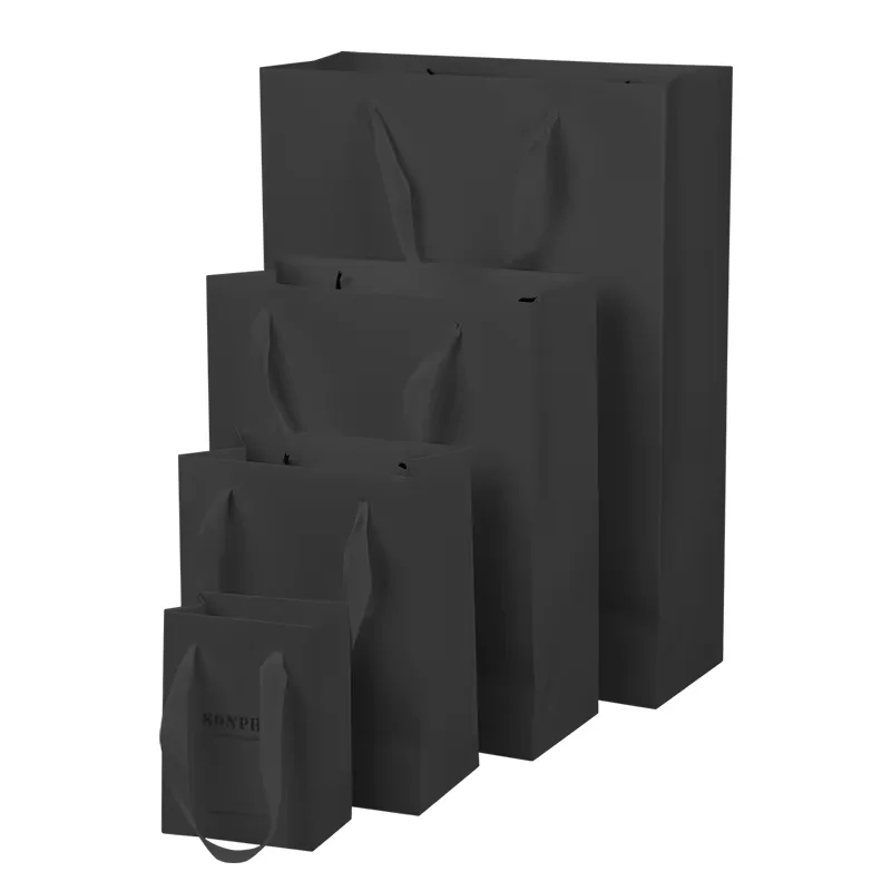 Factory wholesale black cowhide hand shopping bag clothing paper bag with your own logo shipping bag