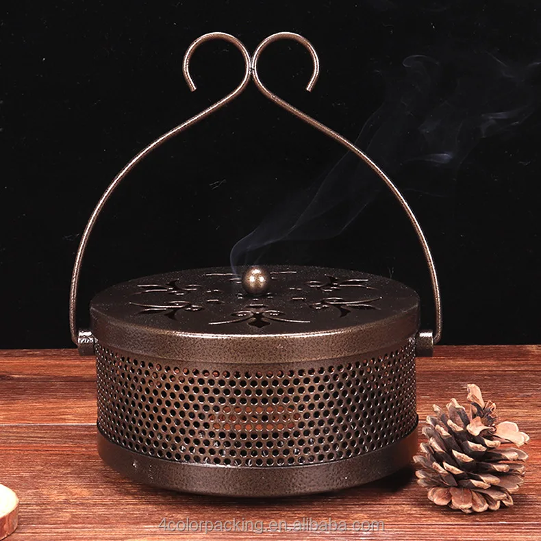 Bronze Portable Incense Coil Burner Metal Mosquito Incense Holder for Indoor & Outdoor Camping