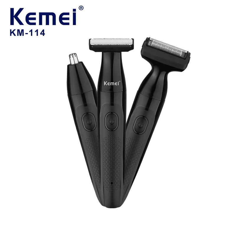 Kemei KM-114 Professional Electric mens  rechargeable Shaver 3 in 1 for face body Care  waterproof  USB Wholesale