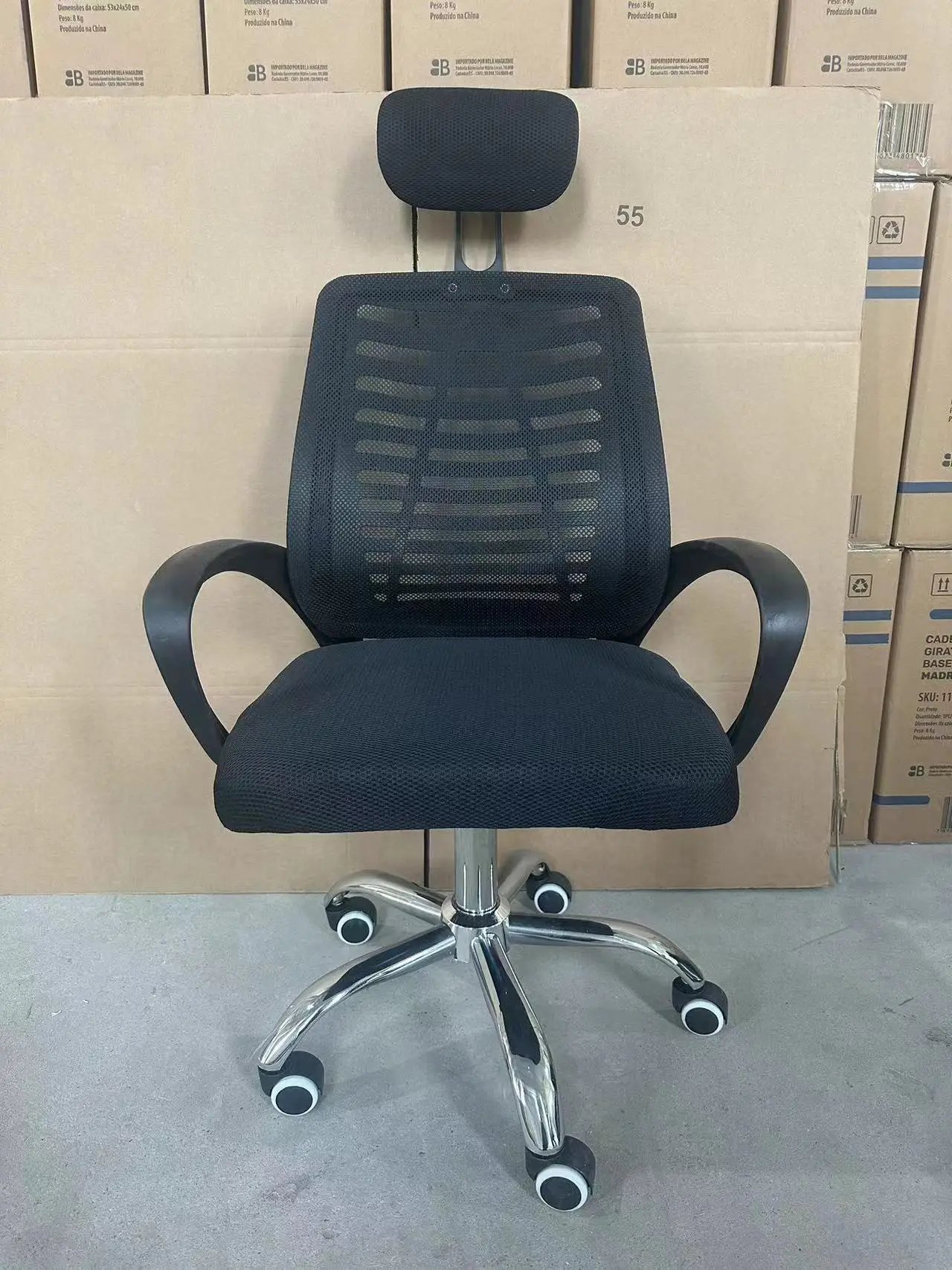 Black Mesh Back Steel Leg Upholstered Chrome Staff Visitors Armchair Ergonomic Computer Office Chairs