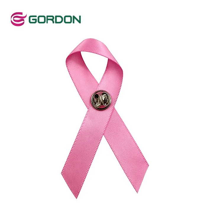 Gordon Ribbons Handmade Aids Awareness Ribbons Pink Satin Aids Ribbon Bow With Metal Button Custom Caracters Girls