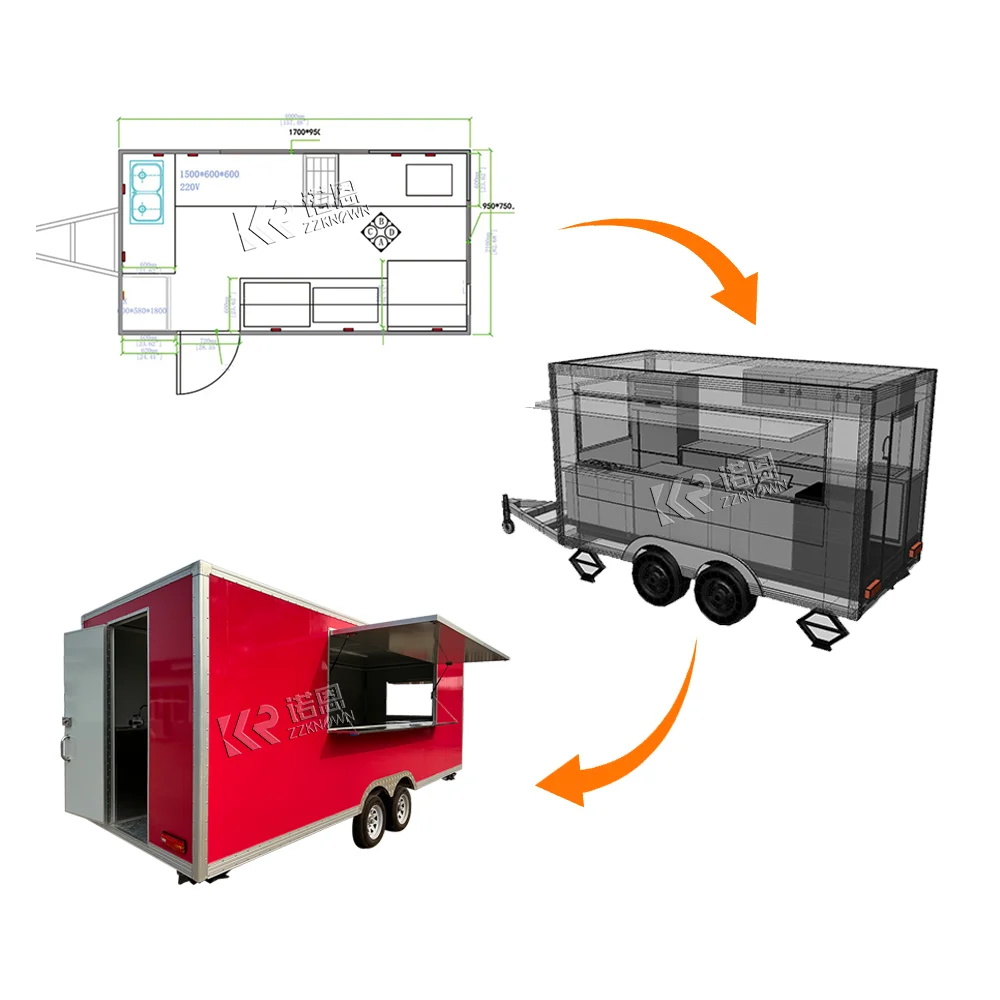 Affordable 6m Mobile Kitchen Trailer Food Cart Food Truck For Concession Business
