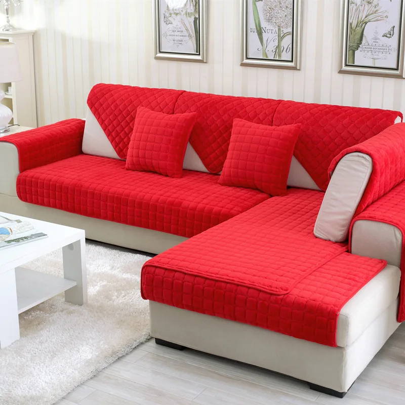 Customized l Shape Slipcover Thickened Fleece Non Slip Quilt Plush Sofa Covers Seat Cover