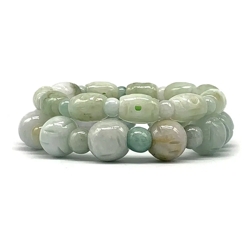 Natural Burma Jade Green Jadeite Beads stone Bracelet Woman Bangle  Rotatable Bead Carved Hollow