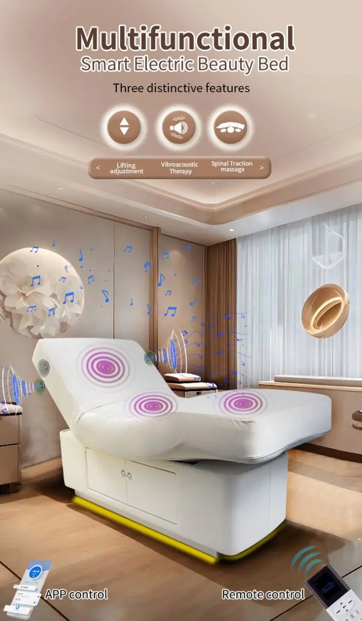 Luxurious New 3 Motors with LED Foot Control Electric Beauty Massage Bed Can Be Customized Color LOGO Beauty Salon Furniture