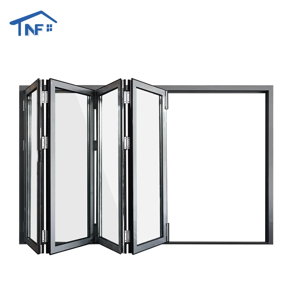 Folding doors soundproof thermally efficient aluminum double glazed folding sliding doors aluminium door