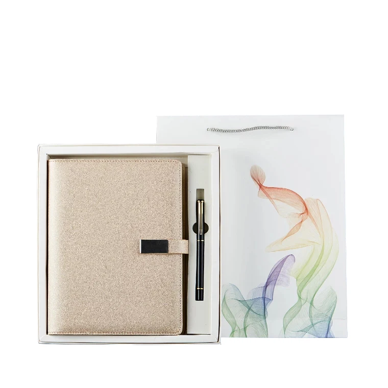 
2020 New Design Gold Foil Notebook and Pen Gift Set Custom Office Stationery with Box 