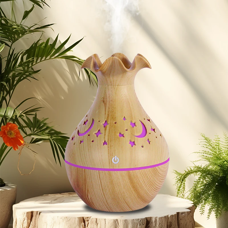 Newest 2024 morning glory design air humidifier USB desktop atomizer ultrasonic Wood grain humidificador for Office and Yoga