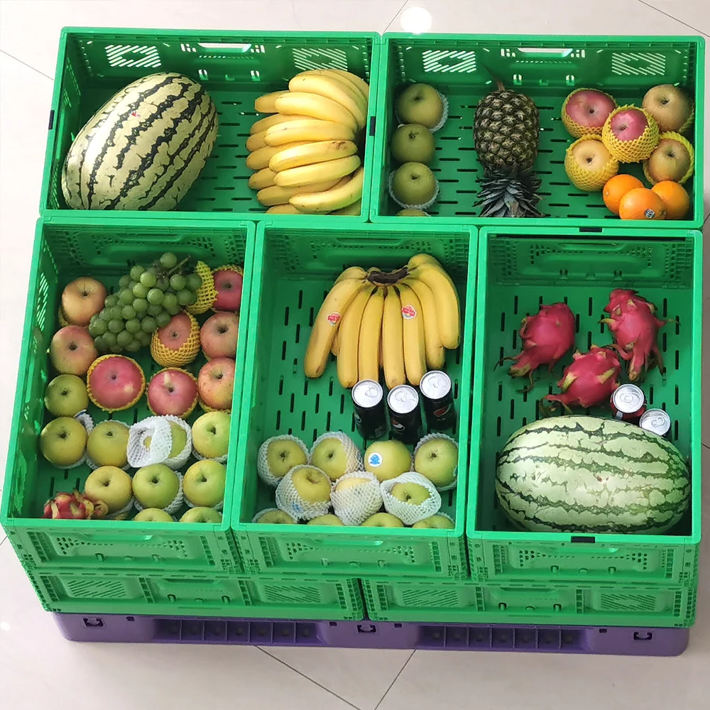 FIRST wholesale folding plastic fruit crate vegetable crates plastic heavy duty stackable storage moving box