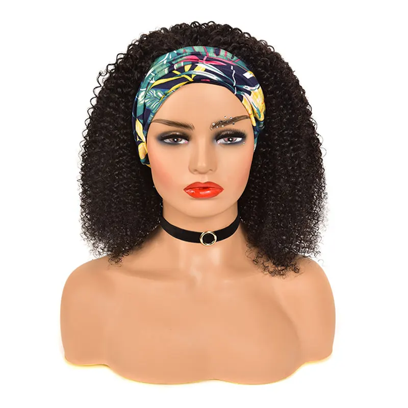 African American Women Headband Wig Short Headband Malaysian Curly Wigs Human Hair Kinky Curly Headband Wig 12 Inch