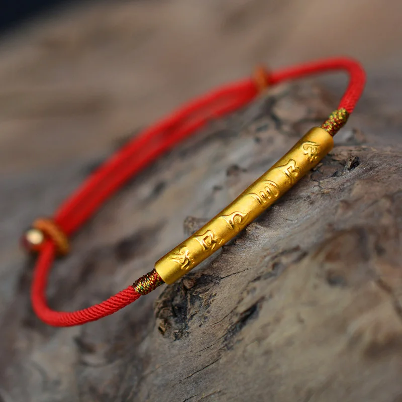 Pure Silver Gold Plated Red String Chinese Knot buddhism Six-character mantra bracelets