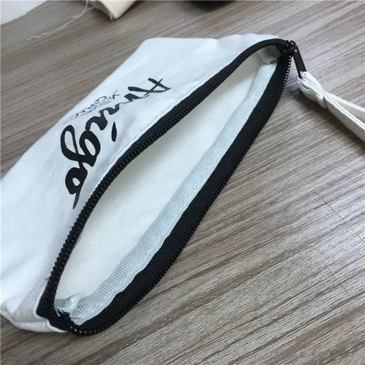 Custom Wholesale Casual Cotton Cosmetic Makeup Pencil Pouch Bag Offwhite Zippered Bag Washable 12oz Cotton Zipper Canvas Pouch