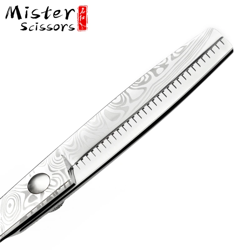 Damascus Pattern Professional SUS440C Stainless Steel  Barber Scissors V-shape Teeth Thinning Scissors