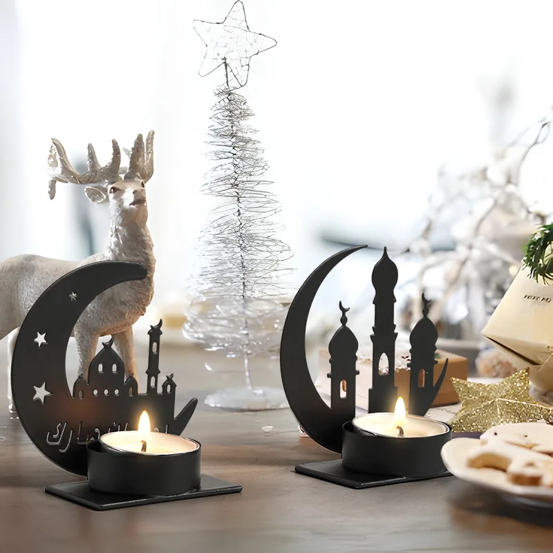 Votive Crystal Candelabra Eid Mubarak Decorations Muslim Gift Candle Holders Candlestick Moon Pillar Candle Stand