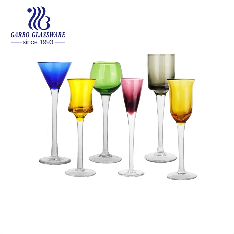 Popular hand made high-end bar party glassware set 6pcs colorful shot glass goblet delicate mini wine glass set 6 colors