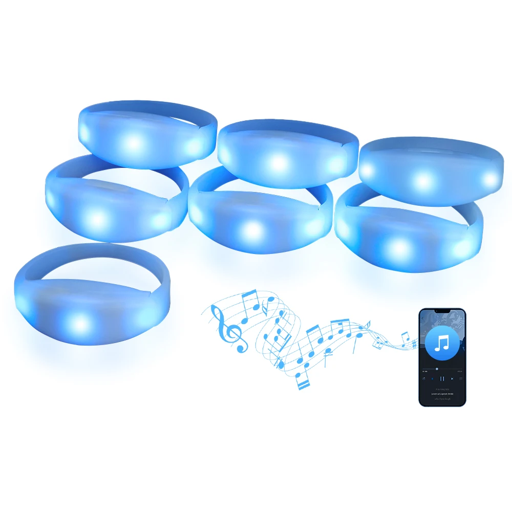 Holiday Party Favor Glitter Multicolor Customizable Voice Activated 3 Lights Semi-Silicone LED Bracelet