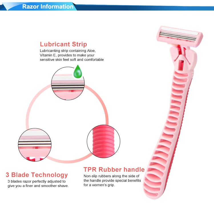 Triple blade 21pcs cartridges women shaver triple blade razor with lubricating strip system razor