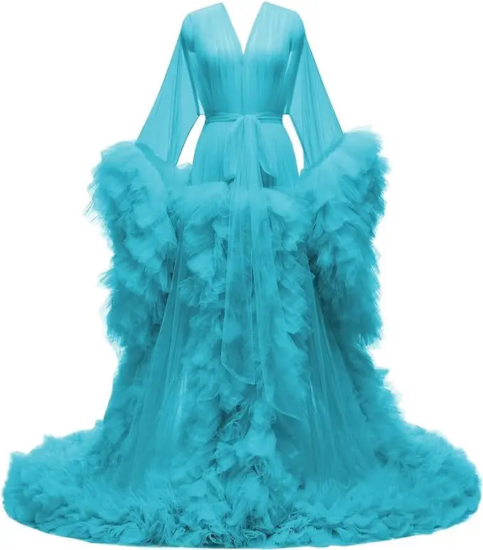 Vogue Colorful Tulle Women Evening Dresses Dressing Gown for Wedding Team Bride Squad Maid of Honor Robe Bridal Party