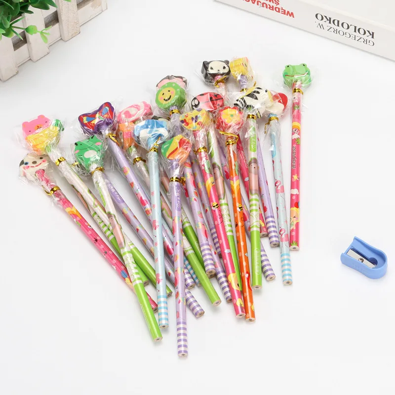 wholesale promotional pencil with animal eraser on top for kids novelty stationery HB wooden pencil gift