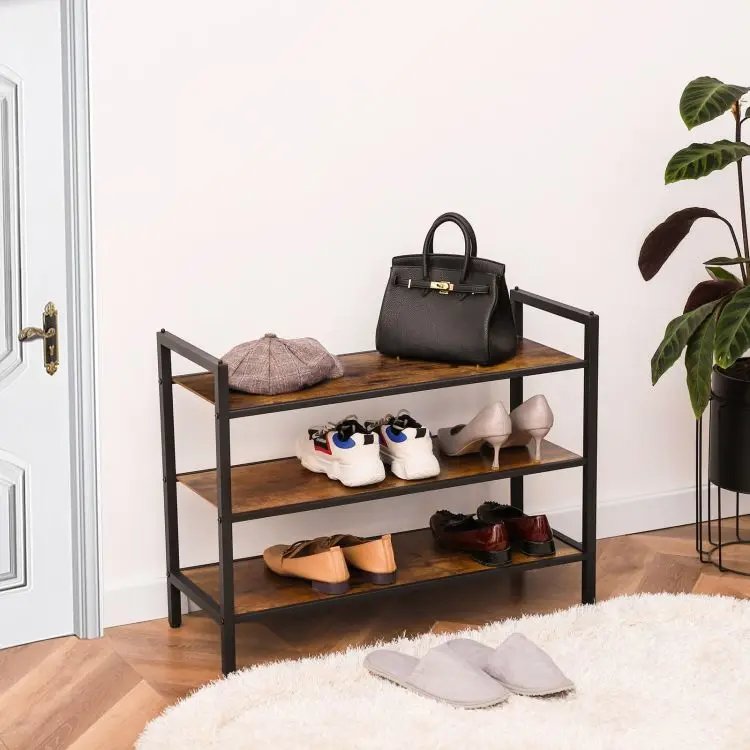 OEM 3 Tier Shoe Storage Rack with Shelf for Closet, Custom 3 Layer Shoe Stand Shelf for Entryway 8/12 Pairs Shoes Organizer