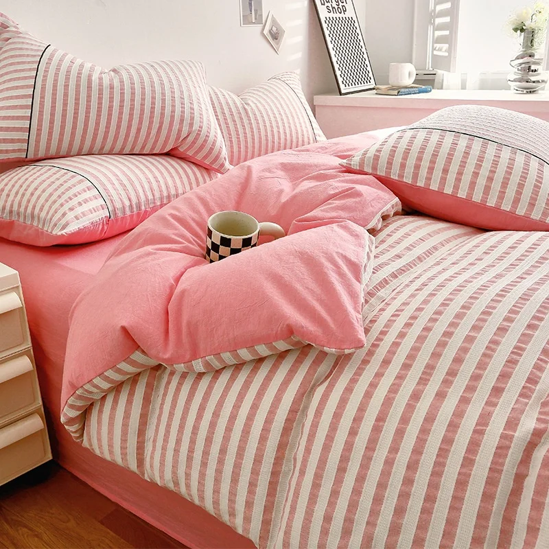 A-Class Maternal and Infant Cotton Linen Nordic Feng Shui Wash Free Cotton Full Cotton Duvet Cover Thickened Four Piece Set