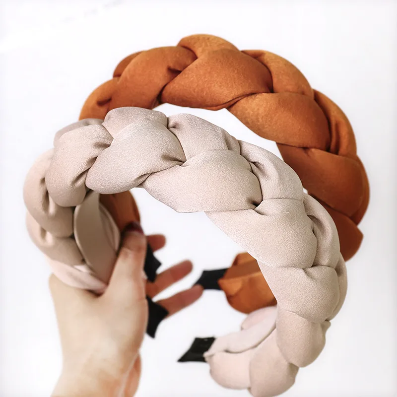Exaggerated Thickened Sponge Hairband Girl Pure Color Braid Headband Wholesale Hair Accessories Autumn and Winter Women Fabric