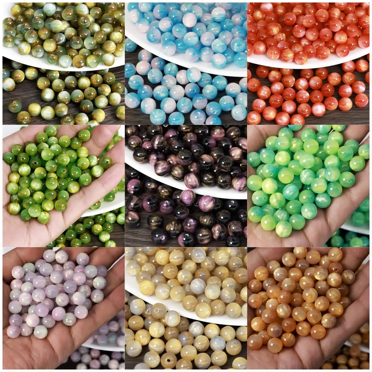 50Pcs/bag Resin 8-12mm gradient glitter gold foil bead Round Beads DIY mobile phone chain bracelet keychain jewelry accessories