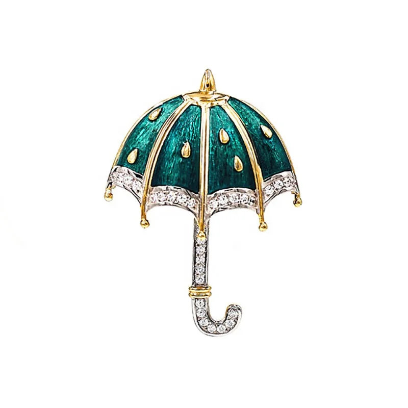 New Trendy Unique Fine Jewelry 18K Gold Luxury 925 Sterling Silver Designer Umbrella Moissanite Enamel Brooch For Unisex Gift