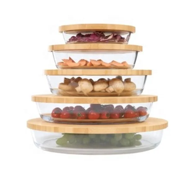 Eco Friendly  Microwave And Oven Safe Baking Tray  Fish Glass Kitchen Bakeware Sets With Bamboo Lid utensilios para hornear de vidri