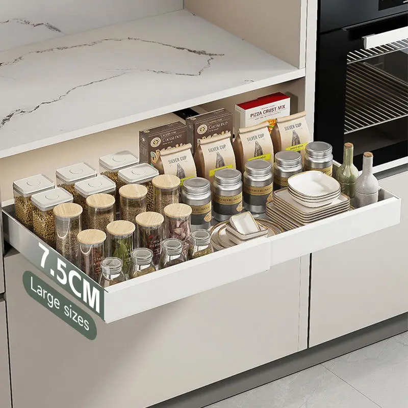 Retractable Kitchen Pull-Out Basket white Kitchen cabinets mesa slide spice rack tableware organization basket storage drawers