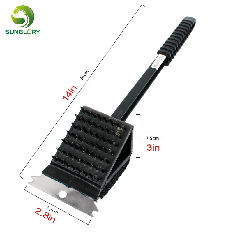 3 in 1 Copper Wire BBQ Grill Brush With Scraper Long Handle Stainless Steel Barbecue Grill Oven Cleaning Tools BBQ Brush Cleaner