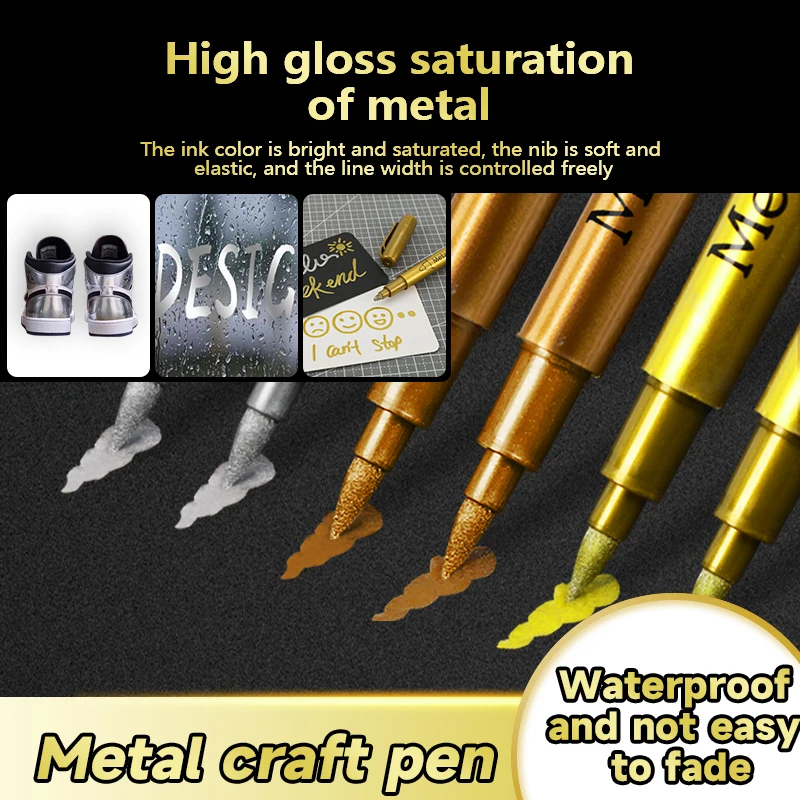 New Arrival Silver/Gold Metallic Craftwork Pen for DIY Glass Wood Fabric Plastic Permanent Metal Pen Ceramic Marker Card Making