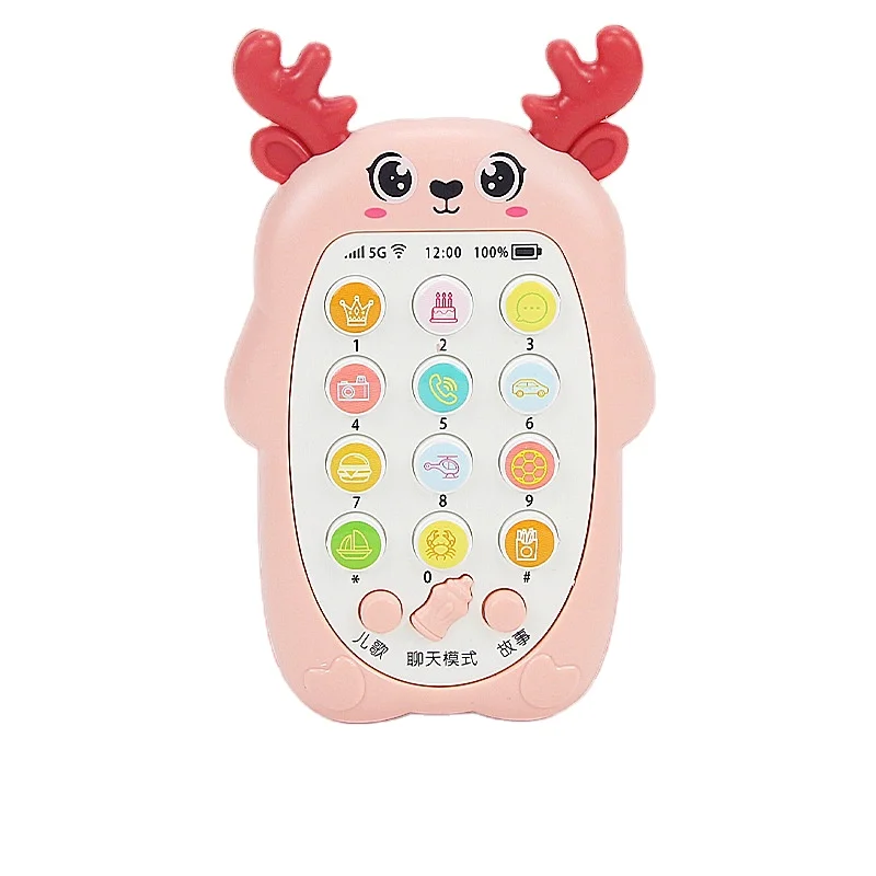 New Arrival Cute Deer Bilingual Vibrating Mobile Phone Toy With 3 Colors Deer Teether Educational Mobile Phone Toy