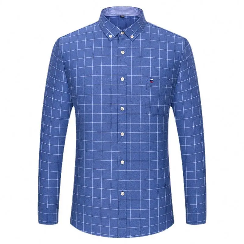 Large size cotton Oxford long-sleeved plaid shirt non-ironing style youth coat loose casual in stock wholesale