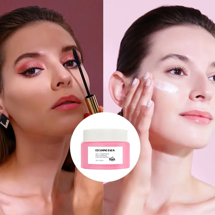 High quality custom logo women skincare makeup remover solution oem peach hybrid cleansing balm cream for face