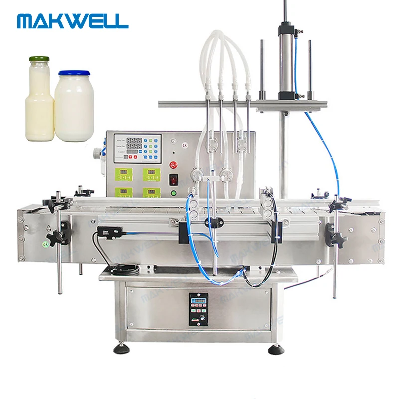 MAKWELL 4 Head Automatic Desktop 6 Head Wine Jar Liquid Oil Filling Machine With Conveyor Beverage Juice Filling Machine