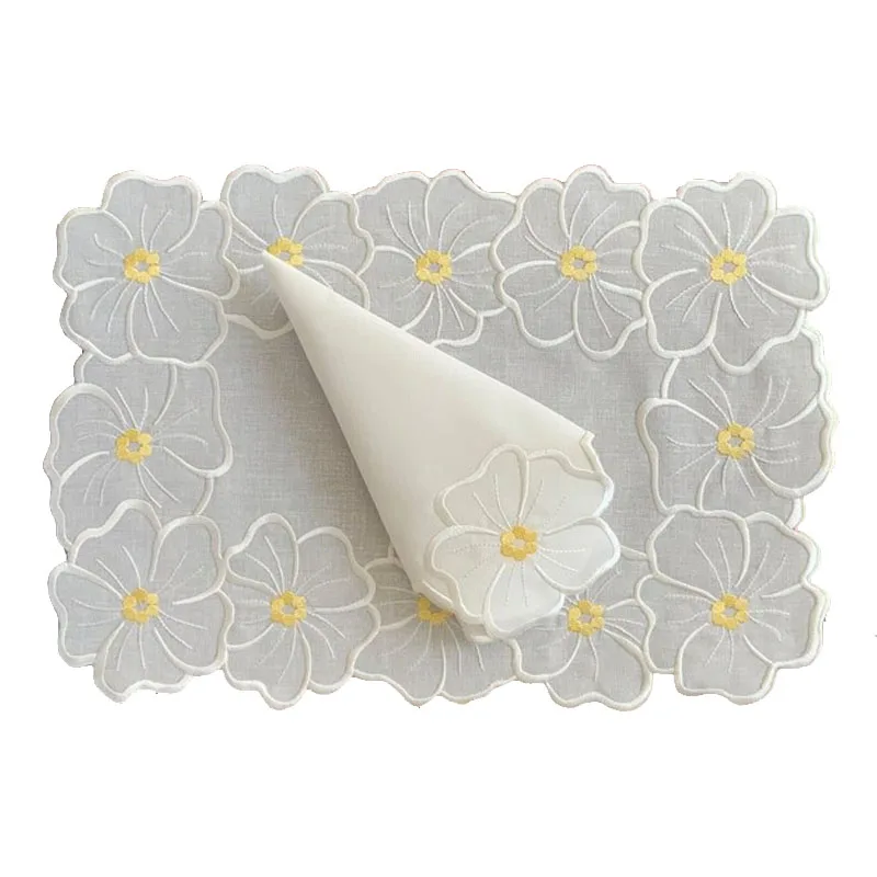 Nature Linen Napkins Hemstitch Embroidery Linen Dinner Napkin Custom LOGO Placemats Restaurant Wedding Handmade Customized Logo