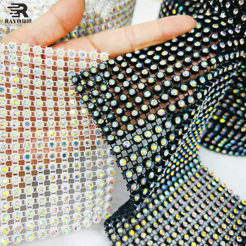 Wholesale high quality elastic banding hot fix rhinestone rolls in different sizes available rhinestone mesh trimming