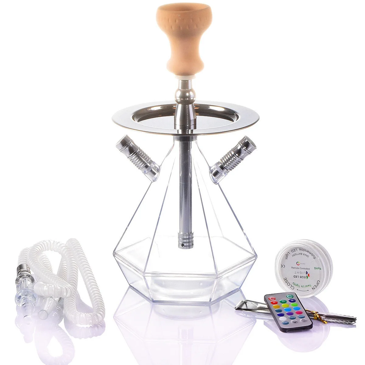 New model Single and double tube Diamond Shape Acrylic water hookah shisha set with LED light