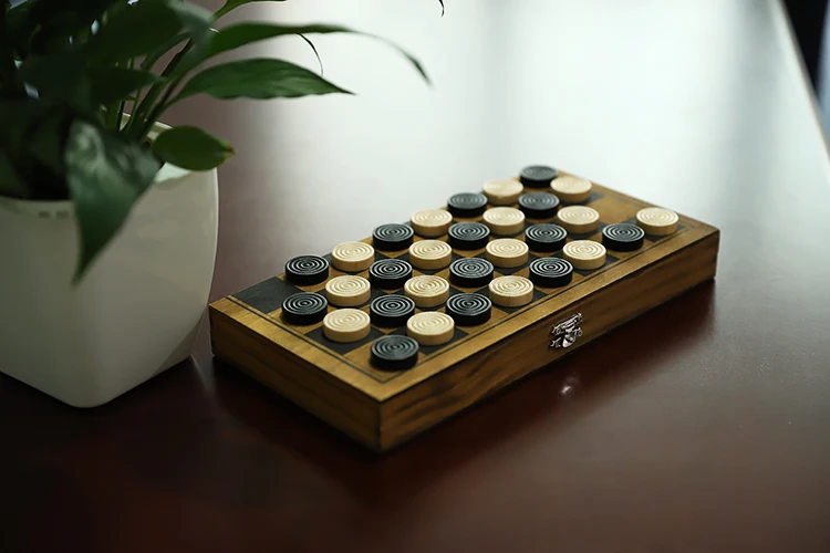 
WAFFLE GAMES Varnished Wooden Checkers With Antique Finish Wooden Draughts 